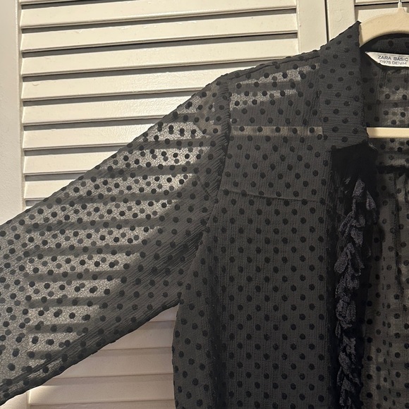 Zara Black Sheer Polka Dot Top - Picture 1 of 4